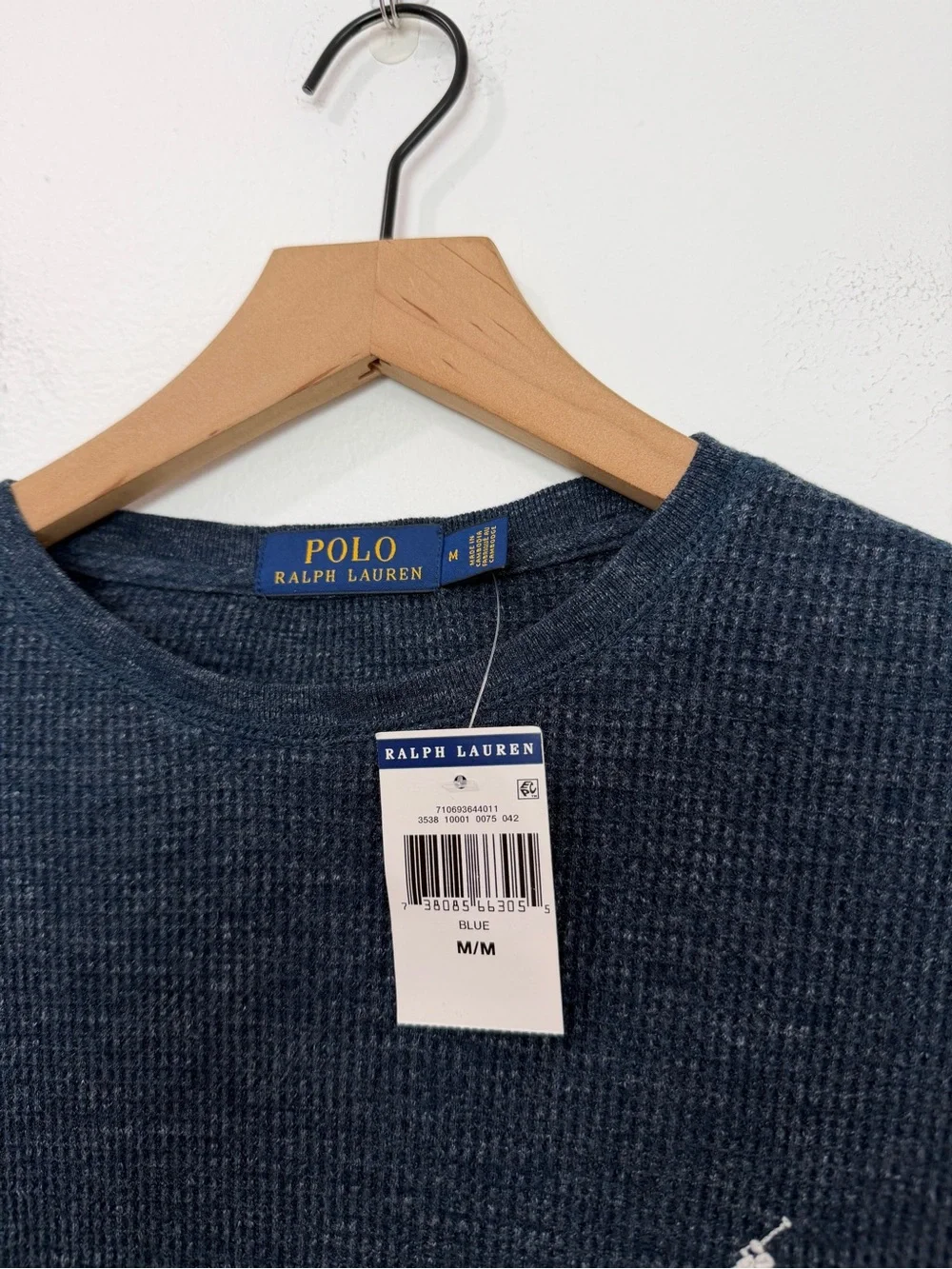 Polo Ralph Lauren Waffle Knit Cotton Crewneck Long Sleeve Top Size Medium